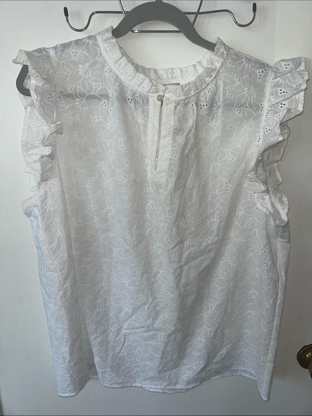 Loft White Eyelet Ruffle Sleeve Women's Top XL NWT